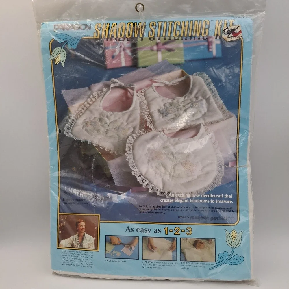 Paragon Shadow Stitching Kit Set Of 3 Bibs No.‎ 0234 By Marjorie Pucket Pastels